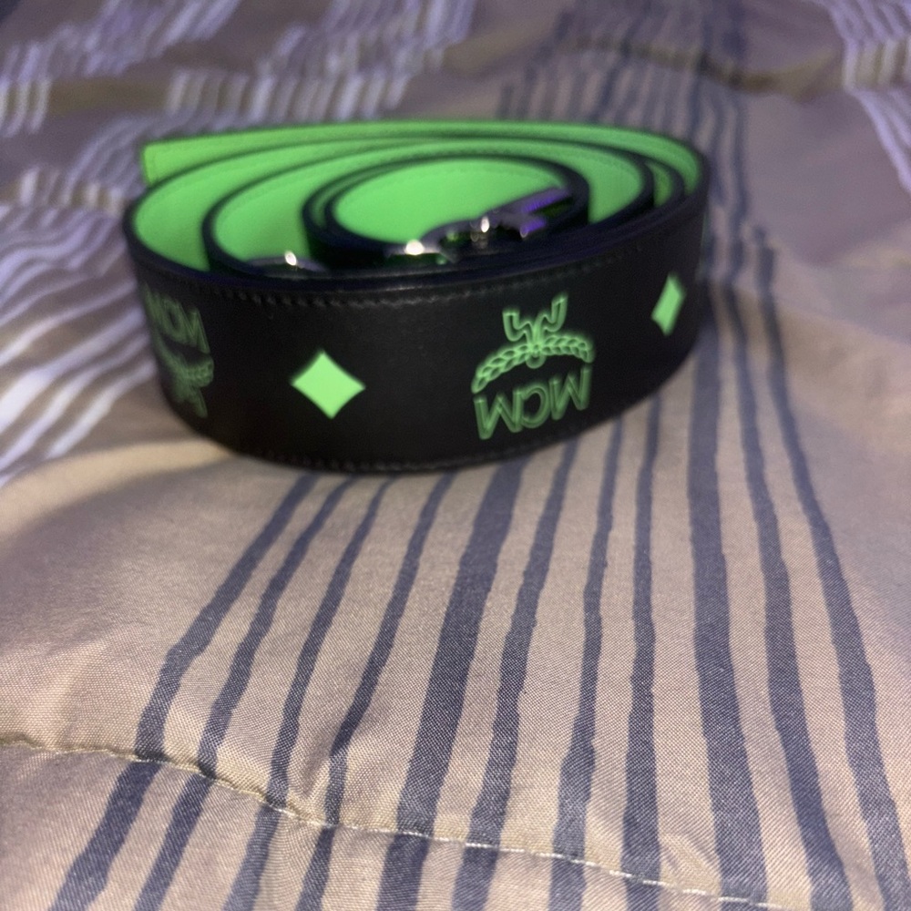 MCM Black and Green Reversible Belt